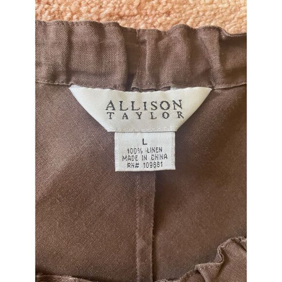 Allison Taylor 100% Linen Brown Button Front Jacket Top Women’s Size L - Picture 3 of 9